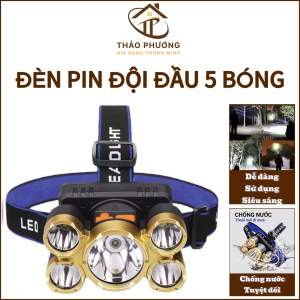 Đèn Pin Đội Đầu 5 Bóng Đèn Pin Siêu Sáng Tích Điện Chống Nước Thích Hợp Đi Dã Ngoại