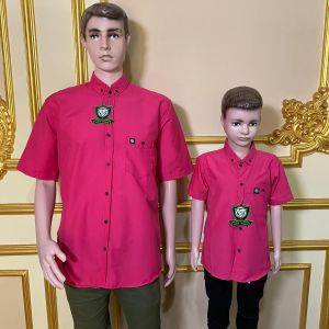 FUCHIA / PINK FANTA KEMEJA POLOS COUPLE AYAH DAN ANAK LENGAN PANJANG KEMEJA PRIA DEWASA DAN ANAK