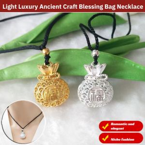 Light Luxury Ancient Craft Blessing Bag Necklace New Chinese Ancient Lucky Bag Pendant Necklace Jewelry Gift