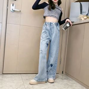 7-16Yrs Kids High Quality Denim Jeans Long Pants Kids High Quality Korean Style Soft Denim Cropped Jeans For Girls Fashion Childrens Maong Embroided Pants