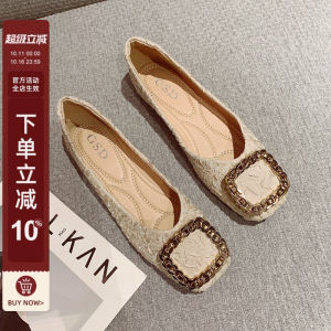 Comfortable Flat Head Single Shoes for Women Retro Metal Buckle Work Bean Bean Shoes Korean Style Fashionable Casual Loafers