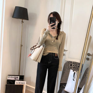 Womens Hooded Long Sleeve T-Shirt Slim Fit Short Style Base Shirt Trendy Sweatshirt Autumn Fashion Commute Pure Color Button Detail
