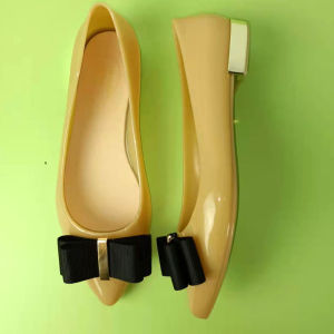 2024 New Womens Sandals Flat Bottom Slip-On Butterfly Knot Soft Sole Jelly Shoes Pointed Toe Low Heel Fashionable Casual Footwear