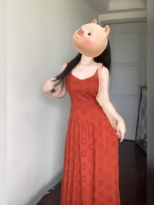 Xzy Plus Size Ladies Retro Orange Embroider Vest Dress Womens Summer Elegant Slim Looking French Dress