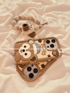 Kawaii Daffy Bear Silicone Case for  16ProMax Mobile Phone Protection Cover Cute Cartoon Design Female Style with Chain