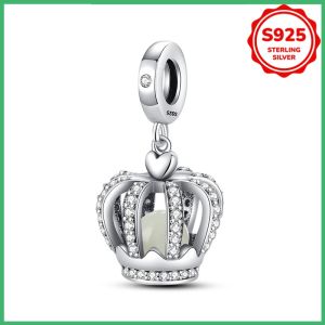 Chất Liệu Bạc 925 Dạ Quang Vương Miện Hạt Charm Cho Tự Làm Vòng Tay Vòng Cổ Cổ Điển Zircon Đính Hôn Sinh Nhật Món Quà Trang Sức