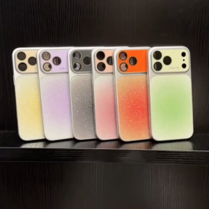 Dreamy Shimmer Gradient Glitter Case For iPhone 17 16 15 14 13 Pro Max Minimalist Electroplated Frame Anti-Drop Phone Cover