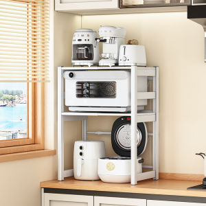 Space Aluminum Kitchen Rice Cooker Stand Dual Layer Retractable Microwave Air Fryer Storage Rack No Drilling Required Installation