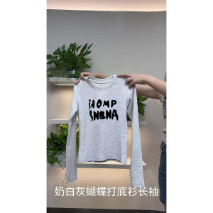 Áo Thun Nữ Dáng Ôm Dài Tay Cổ Tròn in Chữ Thiết Kế Cảm Giác Mùa Xuân Thu Ngắn