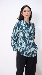 Urban Exchange Shirt Cherry Printed Green - Printed Shirt Kemeja Oversize Lengan Panjang