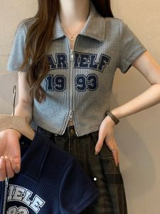 plus Size Womens Short Sleeve T-Shirt American Style Slimming Concealing Polo Shirt Shoulder Width Regular Fit Casual Top