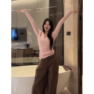 HUOLISI | PINK V-Neck Cable Knit Sweater Female Autumn Winter