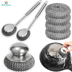 แปรงขัดหม้อล้างจานใช้ในครัวเรือนพร้อมที่จับอุปกรณ์ในโรงอาหารทำความสะอาดห้องน้ำ4ชิ้น