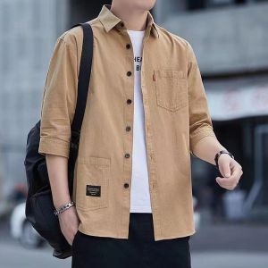 Áo Sơ Mi Nam Tay Ngắn Mùa Hè Mỏng Cotton Nguyên Chất Thường Ngày Dài Năm Inch Áo Khoác Bảo Hộ Lao Động Thời Trang