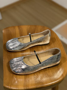 Silver Folded Flat Bottom Single Shoes Womens Soft Bottom Slip-On Spring Versatile Comfortable Fashionable Casual Flats