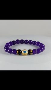 2025 Blessed Future Dusk Amethyst stones with Anti Evil eye Rhinestones Lucky Charm and Protection Bracelet Lucky color of the year Chinese fengshui
