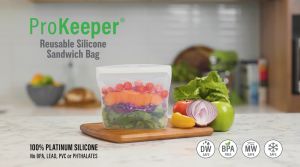 Progressive Prokeeper Zipper Sandwich/Snack Silicone Bag - Leak-Resistant, 100% Silicone, Dual Zipper Design