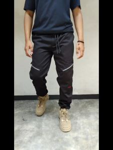 Celana jogger cargo panjang pria dewasa pocket zipper pinggang karet