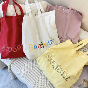 Korean INS Style Canvas Tote Bag Customizable Simple Colorful Large Capacity Shopping Bag Single Shoulder Bag for Youth