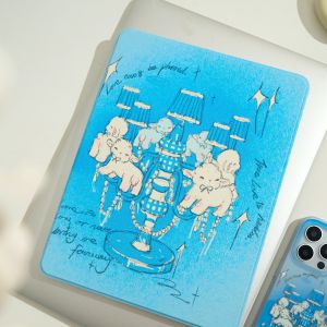 Artists Collaborative Sunday Sheep Table Lamp Acrylic Protective Case with Pen Slot Vintage Style 360 Rotation Silk Pattern for iPadPro
