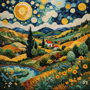 Landscape Cross Stitch Abstract Art Flower Sun Field Village Needlework Printed Canvas Decorative Paintings