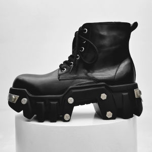 รองเท้าบูทมาร์ตินทรงแท็คกิ้งสไตล์ปunks สำหรับผู้ชาย พื้นหนา ความสูงเพิ่มขึ้น 8 ซม. พื้นยาง รองเท้าบูทสุดเท่