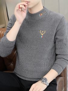 HENGYUANXIANG | Hengyuanxiang Mens Knitted Sweater Winter Thickened Fleece Half High Collar Embroidered Warm Base Layer Shirt Casual Fashion