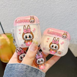【New】Wave Anime Cartoon Labubu Pattern Thickening IMD Earphone Protective Case Pattern with Bracelet For AirPods Gen 1/2 Gen 3 4 Pro Pro2 Earphones
