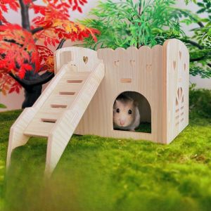 Small Hamster House Wooden Villa Pet Toy Golden Retriever Bear Sleep Room Hideaway Shelter Garden Landscape Supplies