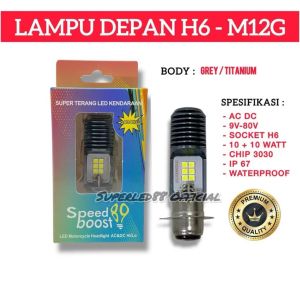 Lampu Depan Motor Led H6 AC DC 2 Sisi 12 Mata 10W Merk SPEEDBOOST89 M12G Nyala Putih Matic Bebek