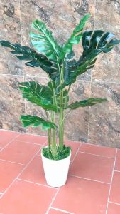 Cây lá rùa xẻ giả - Size 130cm - 3 nhánh - Cây giả hoa lụa Decor trang trí nhà cửa