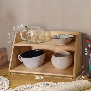 Solid Wood Office Desktop Storage Rack for Coffee Cups And Perfume Bottles Retro Style Three Layer Rectangular Shaped Organizer