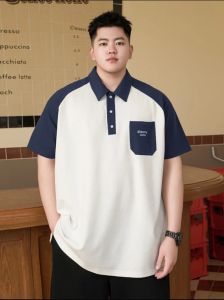 Trendy plus Size Mens Polo Shirt Summer Shoulder Sleeve Casual Loose Fit Polyester Spandex Short Sleeve Fashionable Youth Style
