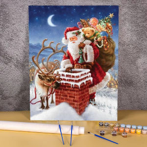 Cartoon Snowman Painting By Numbers Diy Gift for Kids Children Acrylic Paint Kit Christmas Picture with Number Drawing on Canvas