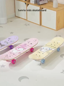 Sanrio Series Kuromi Scooter for Kids Beginner to Intermediate 6-12 Years Old Professional Double Kick Skateboard Four-Wheel Skateboard for