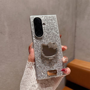 Sanrio | Fashion Glitter Diamond Hello Kitty Mirror Stand Phone Case for Samsung Galaxy Z Fold 8 Ultra 7 6 5 4 Sanrio Phone Protect Cover