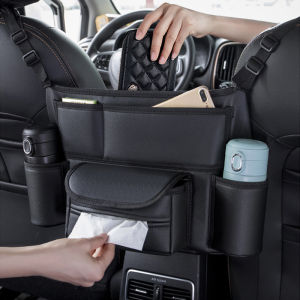 Car Seat Middle Hanger Storage Bag Leather Car Organizer Holder For Handbag Holder Tissue Water Cup Pockets Stowing Tidying