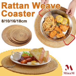 Rattan Woven Placemat Heat Insulation Round Table Mat Retro Coaster Anti-scalding Pan Mat