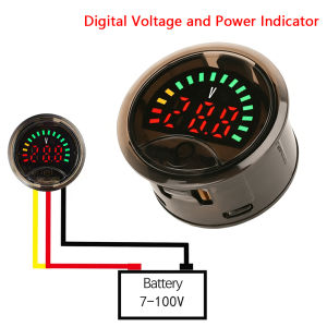 2-Wire Voltmeter Battery Capacity Indicator DC 7-100V Digital Circular Voltage Current Meter Volt With Power-Off Memory Function