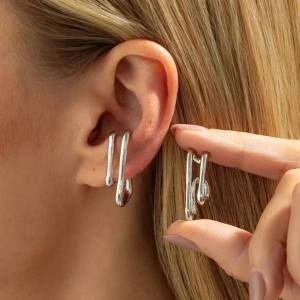 IngeSight.Z 1 Pair Punk Metal Doublelayer Ear Clip Women Trendy No Pierced Geometric Lines Earrings Wrap Ear Cuff Jewelry Party