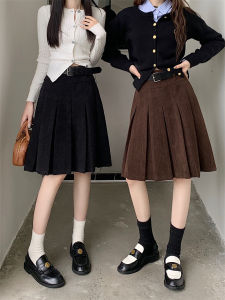 พลัสไซส์ วินเทจ ผ้าลูกฟูก กระโปรงพลีท ผู้หญิง ความยาวปานกลาง ฤดูใบไม้ร่วง ฤดูหนาว ปกสะโพก กระโปรงทรงเอ ดีไซน์ กํามะหยี่ครึ่ง กระโปรง