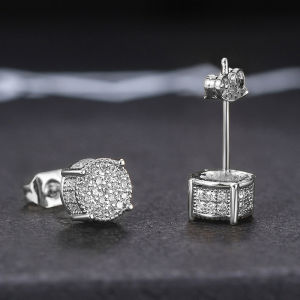 Huitan Fancy Round Shaped Stud Earrings Paved Shiny CZ Stone Silver Color/Gold Everyday Fashion Versatile Womens Ear Jewelry