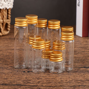 10Pcs Glass Bottles With Aluminium Lids Small Mini Glass Jars 6 Sizes U-pick 5ml/7ml/10ml/14ml/18ml/20ml
