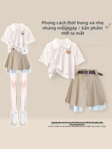 NUMEN BUTTON | Plus Size Youthful Rope-adjustment Short Sleeve Top & High-waist Skirt Set