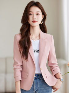 Pink Short Womens Suit Jacket Elegant Ladylike High-End Feel Spring Fashion Casual Top Quality Polyester Long Sleeve