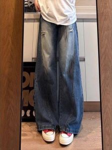 กางเกงยีนส์ทรงหลวมสไตล์อเมริกันย้อนยุคสำหรับผู้ชาย กางเกงขายาวทรงหลวมฤดูร้อน กางเกงขายาวทรงหลวมสไตล์ลำลอง