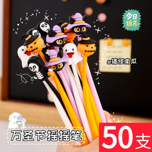 Cartoon Halloween Silicone Shake Shake Neutral Pen Ghost Pumpkin Light Design Black Water Pen Student Prize Creative Gift