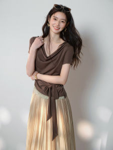 Breathable Silk-Linen Tie-up Lace T-shirt