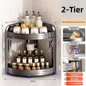 B&W | Space-saving Corner Seasoning Organizer Multifunctional Wall Shelf