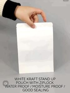 White Kraft Stand Up Pouch with Zip Lock Ziplock Pouch Packaging Plastic Paper Bag Window Approx 97-100pcs